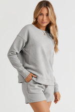 Load image into Gallery viewer, Textured Long Sleeve Top and Drawstring Shorts Set
