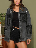 Sequin Fringe Star Patch Denim Jacket