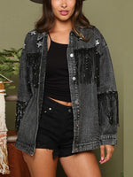 Load image into Gallery viewer, Fringe Detail Long Sleeve Denim Jacket
