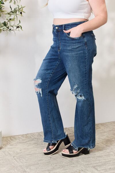 High Waist 90's Distressed Straight Jeans