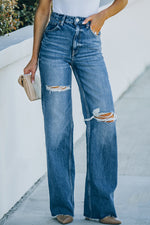 Load image into Gallery viewer, High-Rise Distressed Raw Hem Jeans Pants
