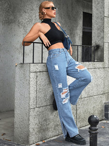 Distressed Slit Jeans Pants