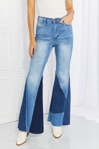 Full Size Color Block Flare Jeans Pants