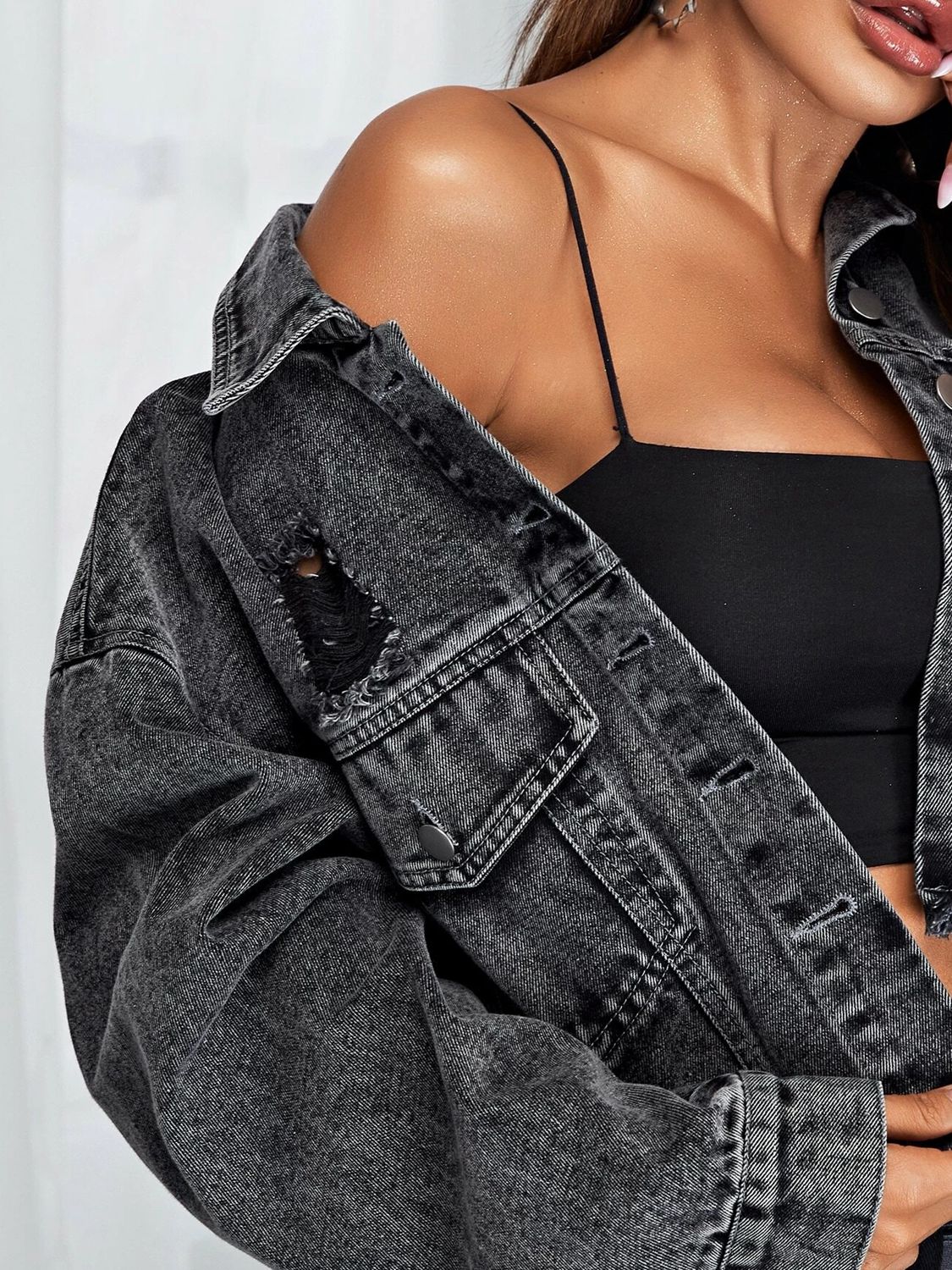 Dropped Shoulder Collared Neck Denim Jacket