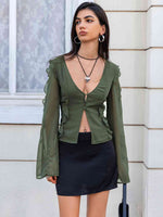 Load image into Gallery viewer, Ruffled V-Neck Long Sleeve Top
