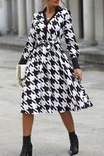 Load image into Gallery viewer, Houndstooth Johnny Collar Tie Waist Dress
