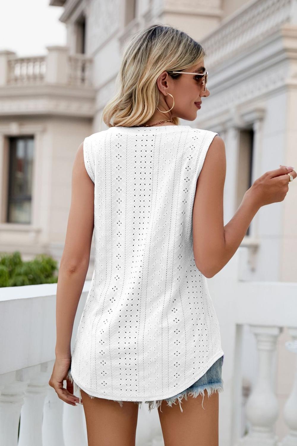 Eyelet V-Neck Tank Top