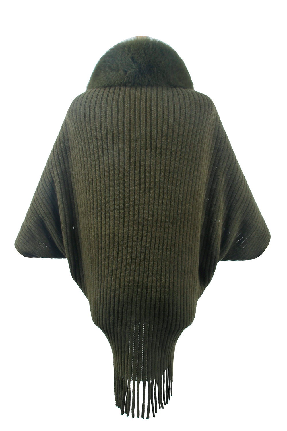 Fringe Detail Ribbed Poncho