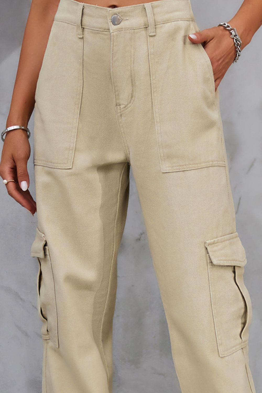 Buttoned High Waist Wide Leg Pants