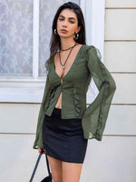 Load image into Gallery viewer, Ruffled V-Neck Long Sleeve Top
