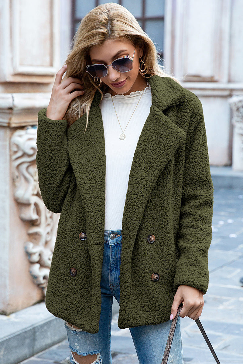 Double-Breasted Lapel Collar Teddy Sherpa Coat