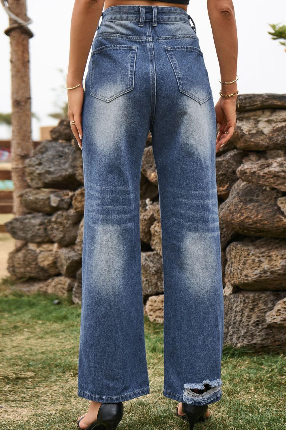 Distressed Buttoned Loose Fit Pants