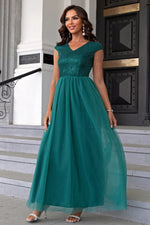 Load image into Gallery viewer, Sequin V-Neck Mesh Maxi Dress
