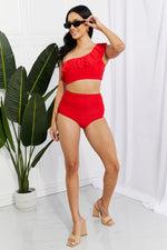 Load image into Gallery viewer, Ruffle One-Shoulder Bikini in Red
