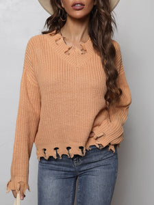 Waffle-Knit Dropped Shoulder Blouse