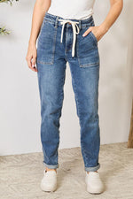 Load image into Gallery viewer, High Waist Drawstring Denim Pants
