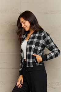 Full Size Plaid Round Neck Long Sleeve Jacket