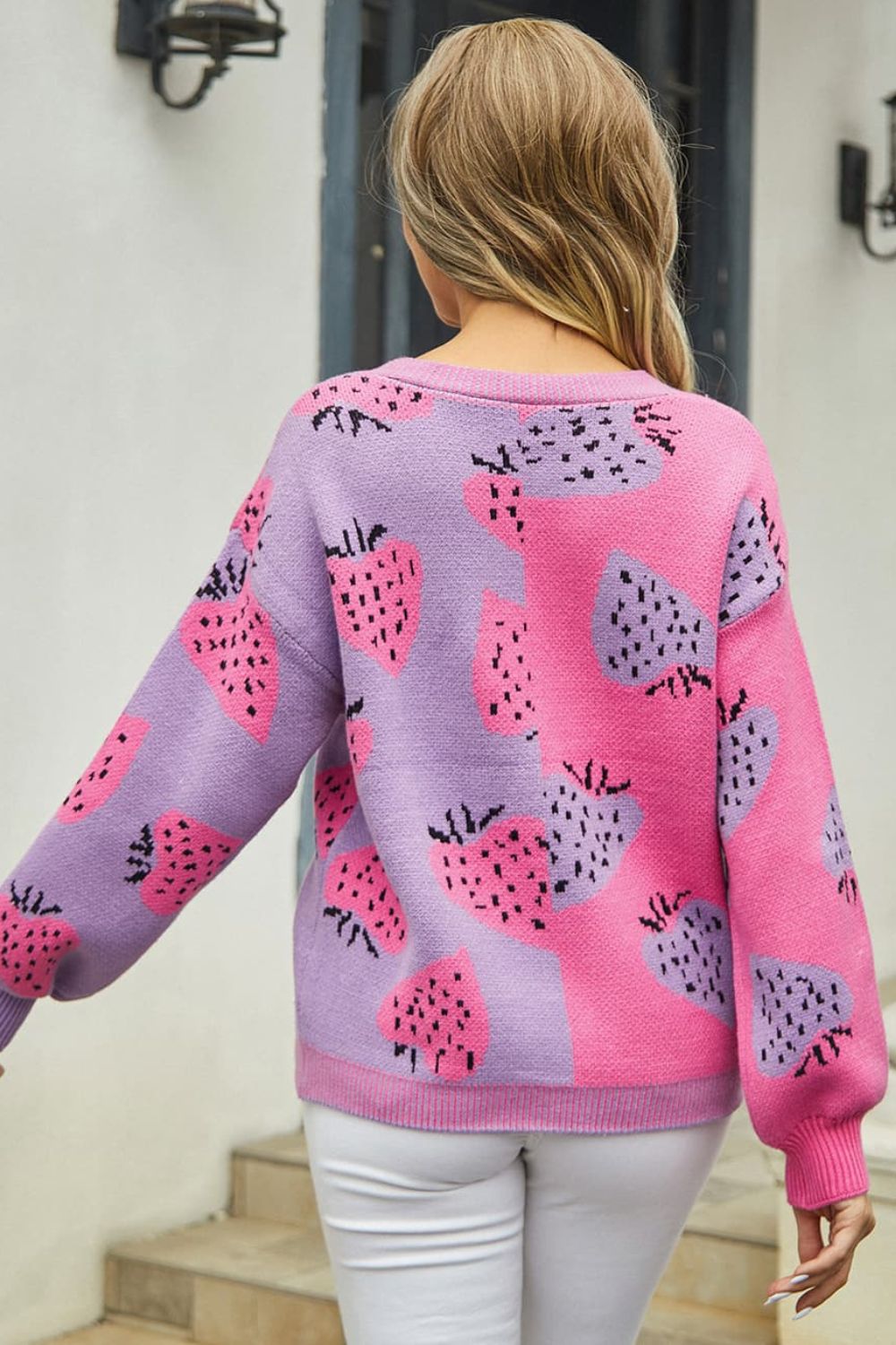 Printed V-Neck Button-Down Cardigan