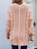 Load image into Gallery viewer, Cable-Knit Open Front Cardigan with Front Pockets
