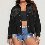Load image into Gallery viewer, Fringe Detail Button-Down Collared Neck Denim Jacket
