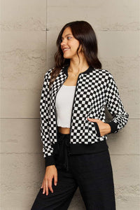 Full Size Plaid Round Neck Long Sleeve Jacket