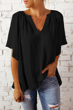 Load image into Gallery viewer, Notched Neck Flutter Sleeve Top
