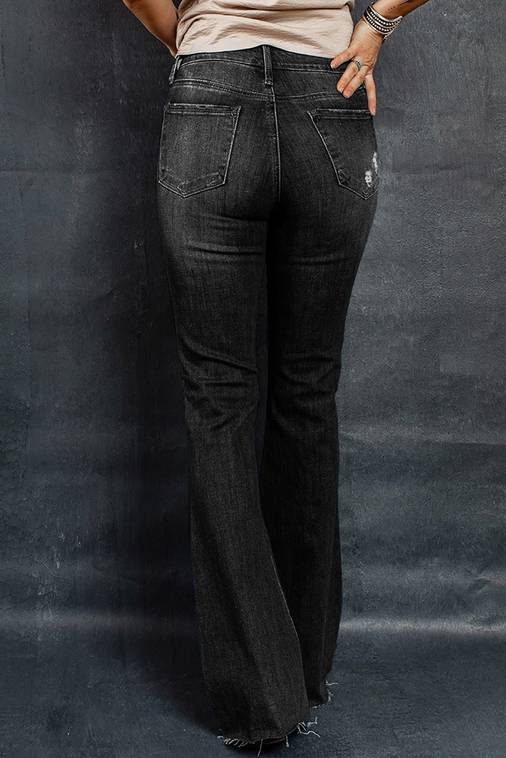 Distressed Raw Hem Flare Jeans Pants