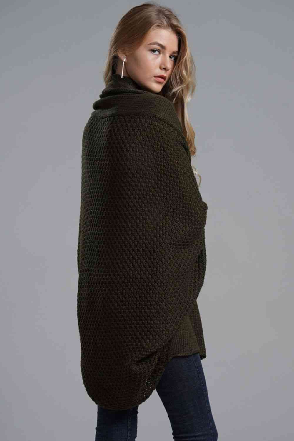 Dolman Sleeve Open Front Ribbed Longline Cardigan