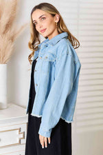Load image into Gallery viewer, Dropped Shoulder Raw Hem Denim Jacket
