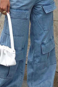 Wide Leg Knee Pocket Jeans Pants