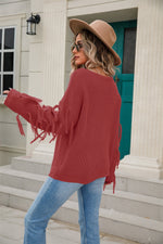 Load image into Gallery viewer, Ribbed Round Neck Fringe Detail Sweater
