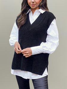 V-Neck Slit Sweater Vest