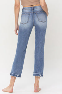 High Rise Crop Straight Jeans Pants