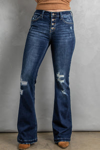 Button Fly Distressed Bootcut Jean Pants