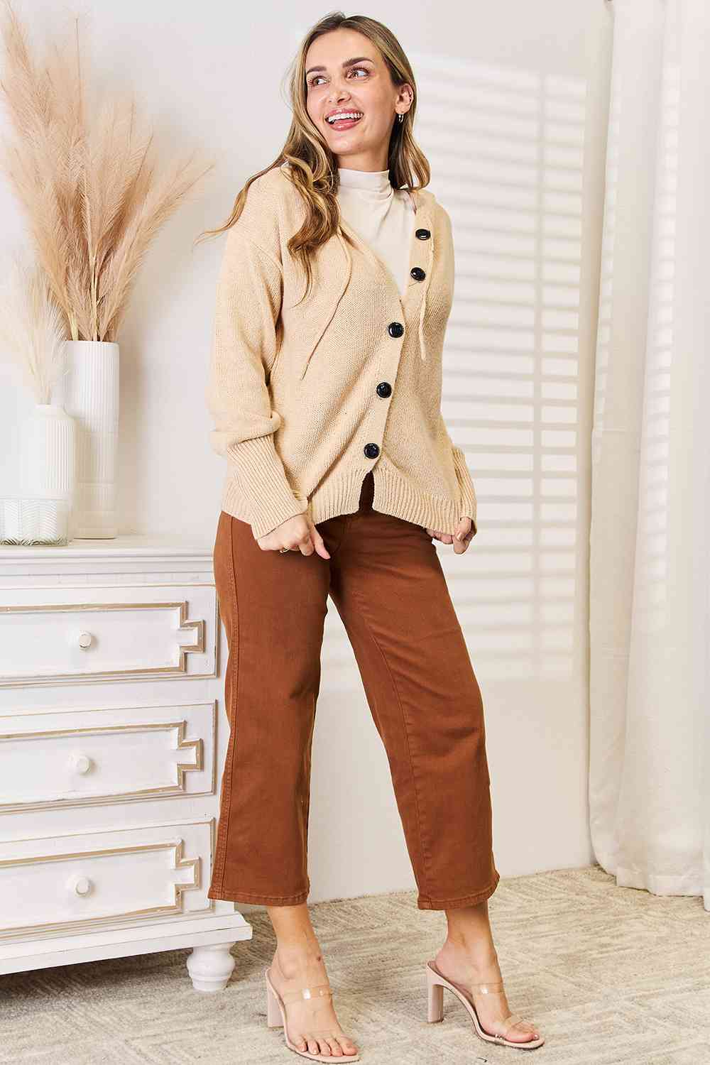 Button Down Long Sleeve Hooded Sweater