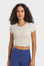 Load image into Gallery viewer, Round Neck Short Sleeve Cropped Sports T-Shirt
