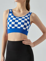 Load image into Gallery viewer, Round Neck Plaid Cropped Sports Tank Top
