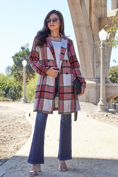 Plaid Button Up Lapel Collar Coat