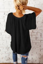 Load image into Gallery viewer, Notched Neck Flutter Sleeve Top

