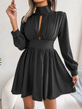 Ruched Keyhole Turtleneck Mini Dress