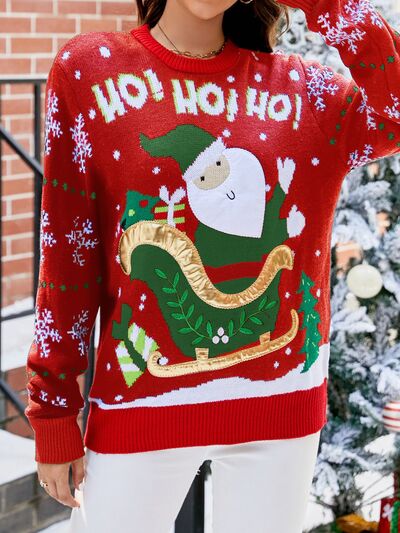 Santa Round Neck Long Sleeve Christmas Sweater