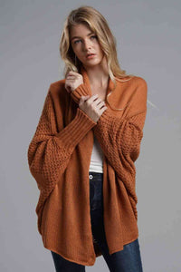 Double Take Dolman Sleeve Open Front Ribbed Trim Longline Cardigan