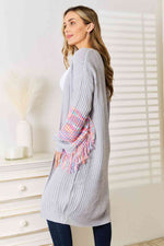 Load image into Gallery viewer, Woven Right Fringe Sleeve Dropped-Shoulder Cardigan – Cozy Chic Fall Layer
