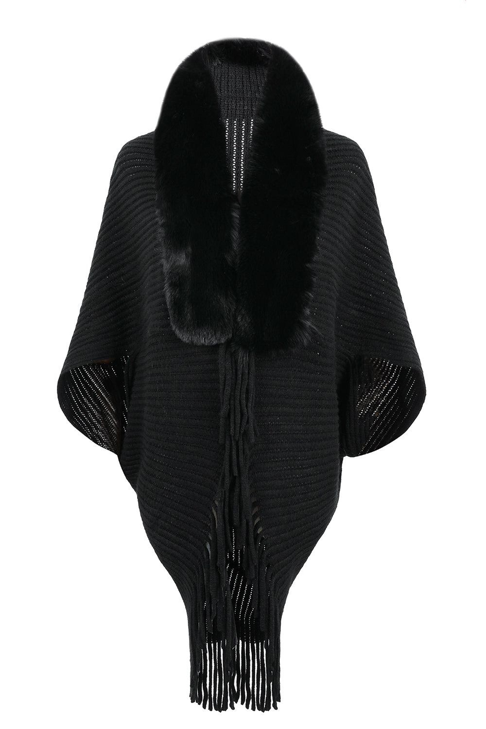 Fringe Detail Ribbed Poncho