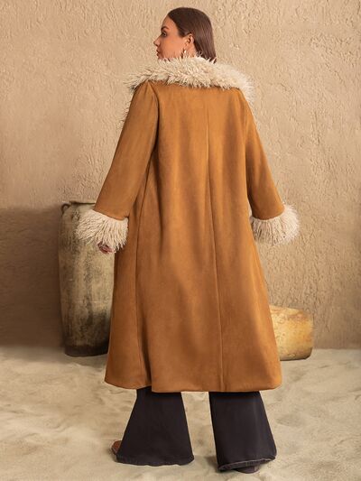 Plus-Size Open-Front Long Sleeve Trench Coat