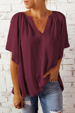 Load image into Gallery viewer, Notched Neck Flutter Sleeve Top
