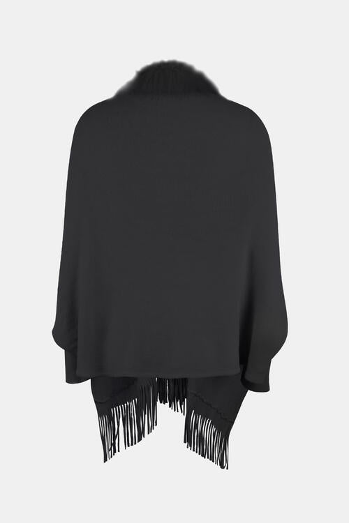 Fringe Open Front Long Sleeve Poncho