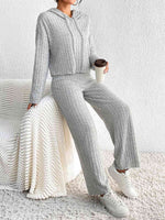 Load image into Gallery viewer, Drawstring Ribbed Hoodie and Straight Leg Pants Set
