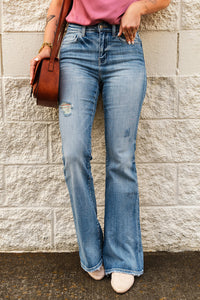 High-Rise Waist Distressed Flare Jeans Pants