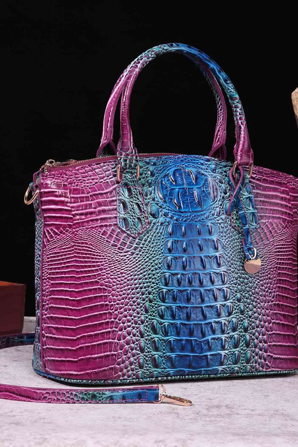 Croc-Embossed Gradient PU Leather Handbag – Luxe Fade Finish